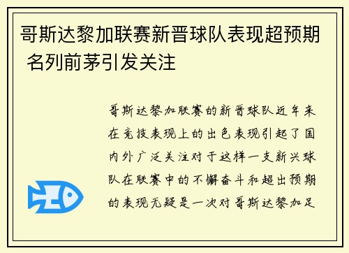 哥斯达黎加联赛新晋球队表现超预期 名列前茅引发关注